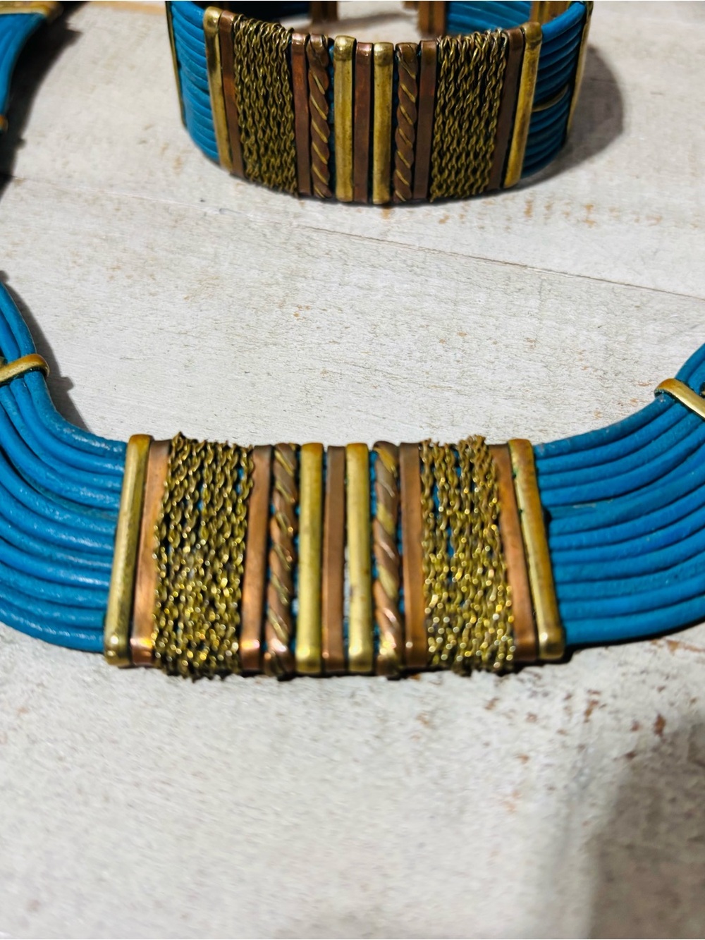 ❤️Vintage Alexis Kirk Egyptian Revival Leather Parure Necklace and Bracelet - Picture 5 of 9